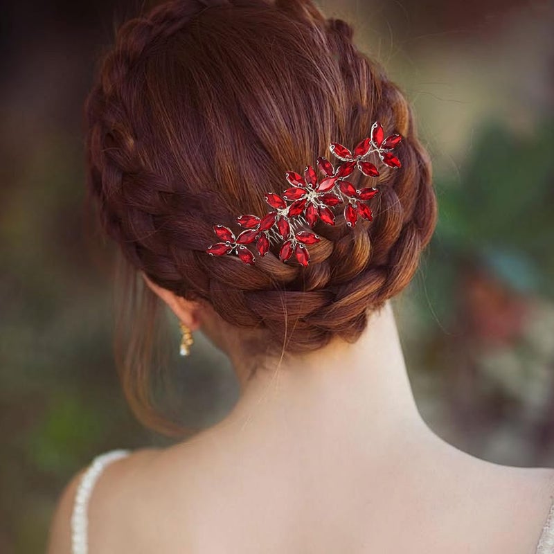 Arvintas Red Wedding Crystal Hair Comb Elegant Bridal Wedding Hair Piece Teardrop Crystal Rhinestone Hair Accessories for Women Prom Party Photography - Image 3